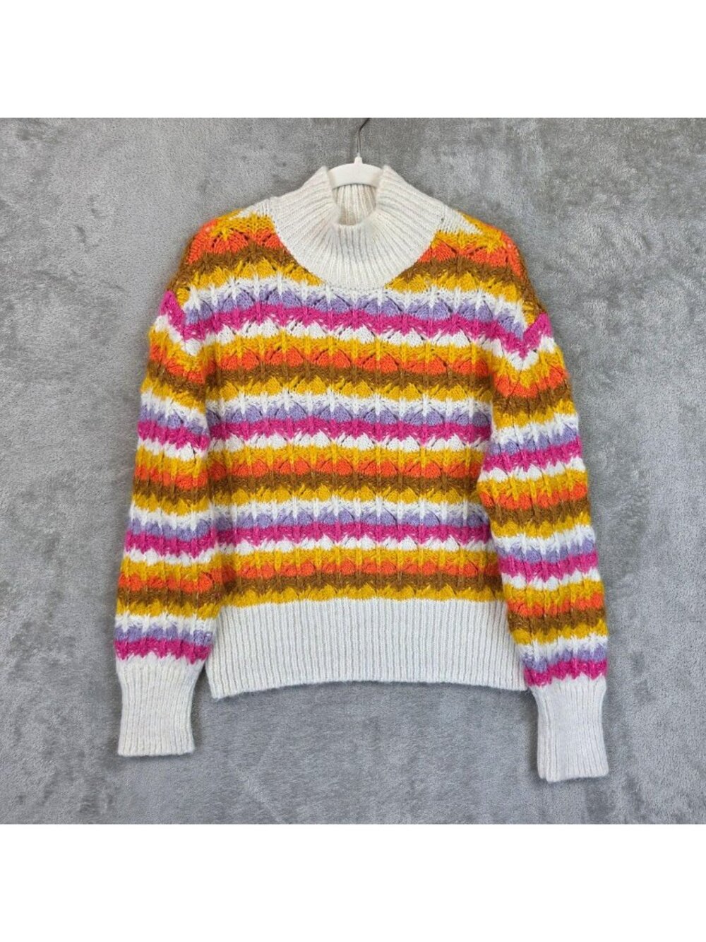 Zara Sweater Womens M Multicolor Stripe Turtleneck Long Sleeve Knit Pullover
